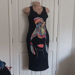 Black Tank Dress With Colorful Graphic Print Sleeveless V-Neck Size XXL